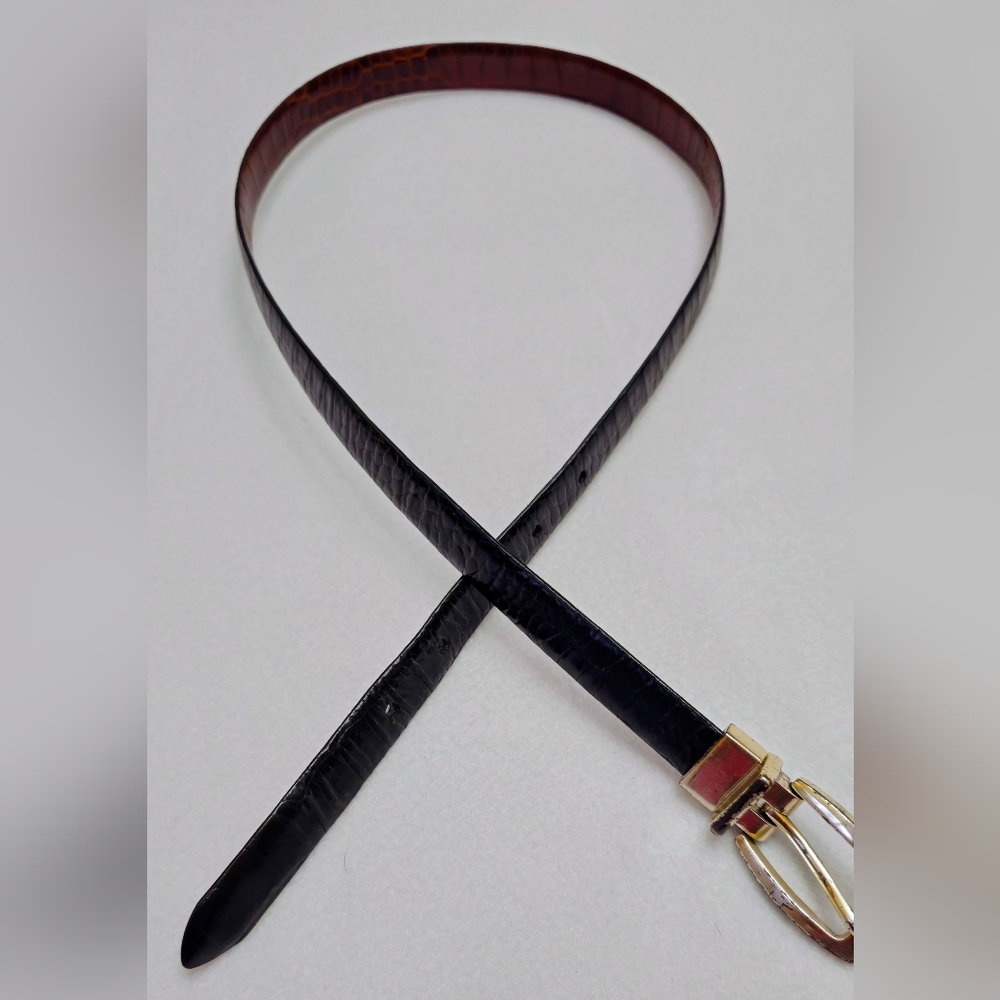 RALPH LAUREN Skinny Reversible Brown or Black Croc Embossed Leather Belt Sz S - Picture 4 of 8
